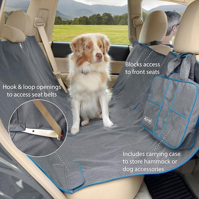 Kurgo Heather Hammock - Full Seat Dog Hammock for Secure Pet Travel - Waterproof & Stain Resistant Cover - Backseat Divider - Dog Car Seat Protector - Heather Gray