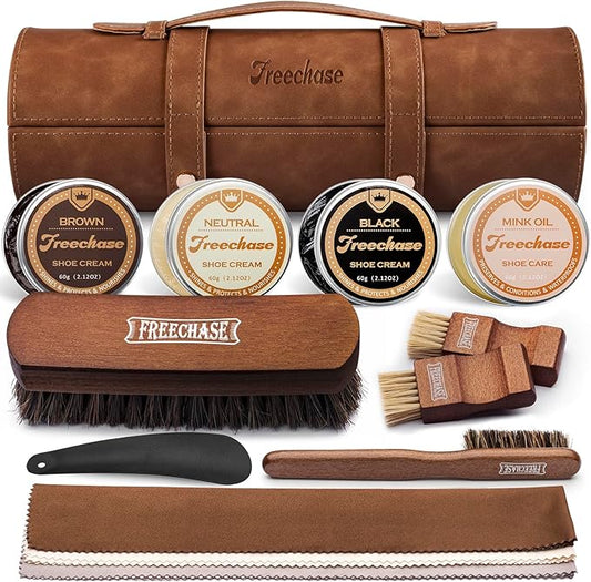 Leather Shoe Polish Kit For Men - 13 PC Shoe Shine Kit, Leather Boot Care, Shoe Care Kit As Birthday Anniversary Gift For Cool Men Women Him Her Friend Parent Husband
