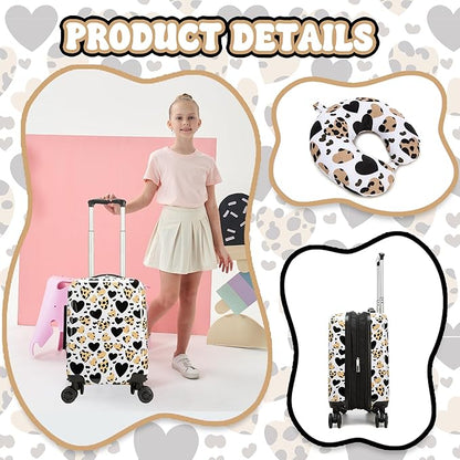 Kid's Luggage Set 2 Piece Suitcase Set Hardside Luggage with Spinner Wheels Girls Carry on Toddler Travel Rolling Suitcase with Neck Pillow Airline Approved