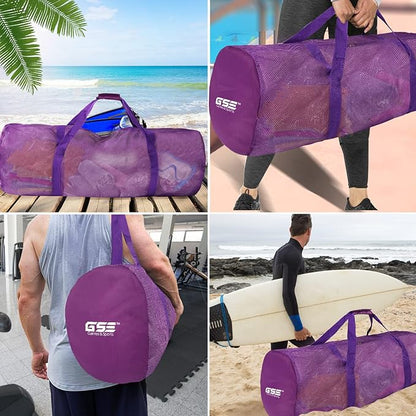 Purple Heavy-Duty Large Mesh Sports Duffle Bag, Dry Bag, Diving Equipment Scuba Bag with Zipper. Great for Gym Workout, Sport Balls Storage, Scuba Gear, Snorkeling, Water Sports and Travel