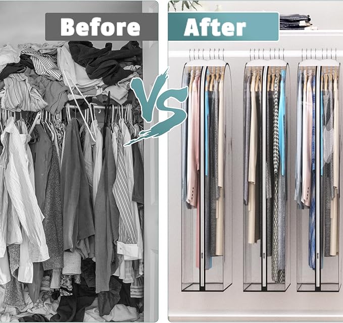 Clear Garment Bag for Hanging Clothes 10” Gusseted, 32” Suit Bags for Open Closet Storage Plastic Clothes Cover for Coat, Dress, Shirts, Fur, Jacket, Wardrobe Protectors, 4 Pack