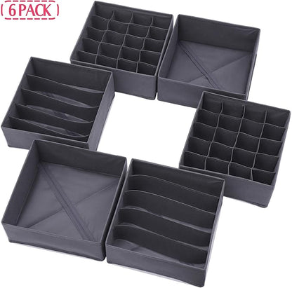 DIOMMELL 6 Pack Foldable Cloth Storage Box Closet Dresser Drawer Organizer Fabric Baskets Bins Containers Divider for Clothes Underwear Bras Socks Lingerie Clothing, Dark Grey 22-2000