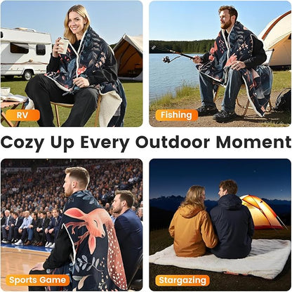 WOOMER Wearable Heated Blanket Battery Operated 50x70 Inches, 15000mAh Cordless Rechargeable Electric Throw Blanket with 3 Heat Settings, Waterproof Portable Heating Blanket for Outdoor Camping Travel