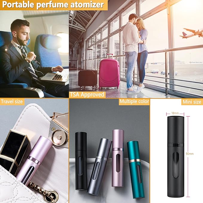 Perfume Travel Refillable Bottle - 2-Pack 5ML Pocket Perfume Atomizer (Black & Black)