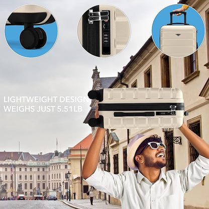 Flight Knight 22x14x9 Carry On Suitcase Hardside TSA Lock USB C Port Lightweight Luggage Silent Double Spinner Wheels Maximum Overhead Carry-On Bag For American & United Approved Airlines