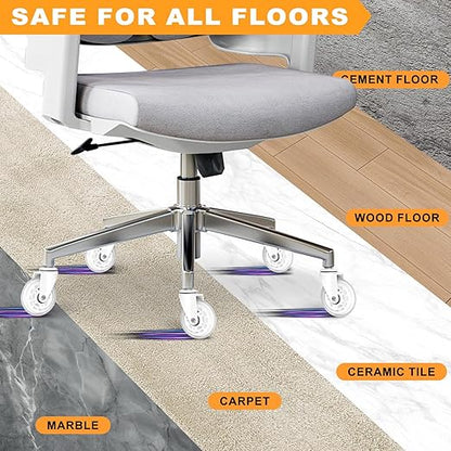 Office Chair Wheels for Casters Replacement - 3" Rubber Wheels for Computer Gaming Desk Caster Smooth & Safe Rolling for All Floors Including Hardwood and Carpet - Set of 5 - White