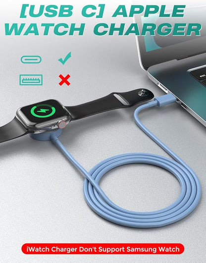 2Pack USB C for Watch Charger Magnetic Charger Wireless Portable Compatible with Watch Ultra2 Ultra Series 10/9/8/7/6/SE/SE2/5/4/3/2/1-[1m/Blue]