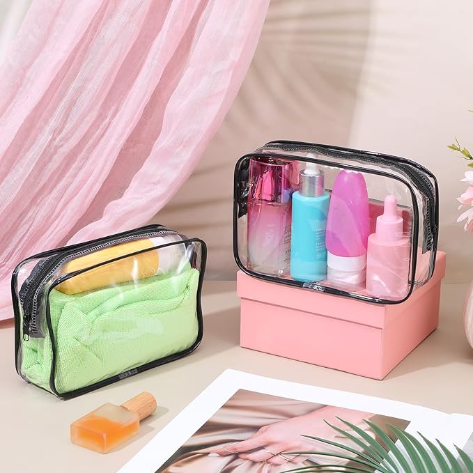 32 Pieces Clear Makeup Bags Bulk Travel Toiletry Bags Transparent Cosmetic Pouches with Zipper Waterproof Portable PVC Plastic Zippered Organizer Cases for Women Men Vacation Travel Bathroom