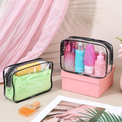32 Pieces Clear Makeup Bags Bulk Travel Toiletry Bags Transparent Cosmetic Pouches with Zipper Waterproof Portable PVC Plastic Zippered Organizer Cases for Women Men Vacation Travel Bathroom