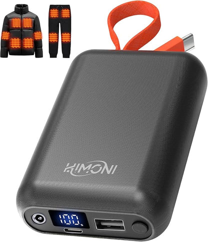 𝟭𝟮𝗩/𝟱𝗩 𝟮𝟬𝟬𝟬𝟬𝗺𝗔𝗵 Heated Jacket Battery Pack, Power Bank with LED Display for Wulcea, Genovega, ULUSERN and Other Heating Apparel，Not for 7.4V