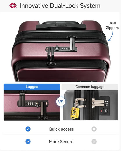 Carry On Luggage 22x14x9 Airline Approved, FLO5 Expandable Polycarbonate Suitcase with Front Pocket (FX-Core, Cheery, 20 Inch)