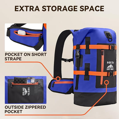 HEETA Dry Bags Waterproof Backpack 40L for Men & Women, Roll Top Heavy Duty Cushioned Hiking Backpack for Kayaking Boating Paddle Boarding Fishing Travel Camping Beach Vacation Cruise Ship Essentials