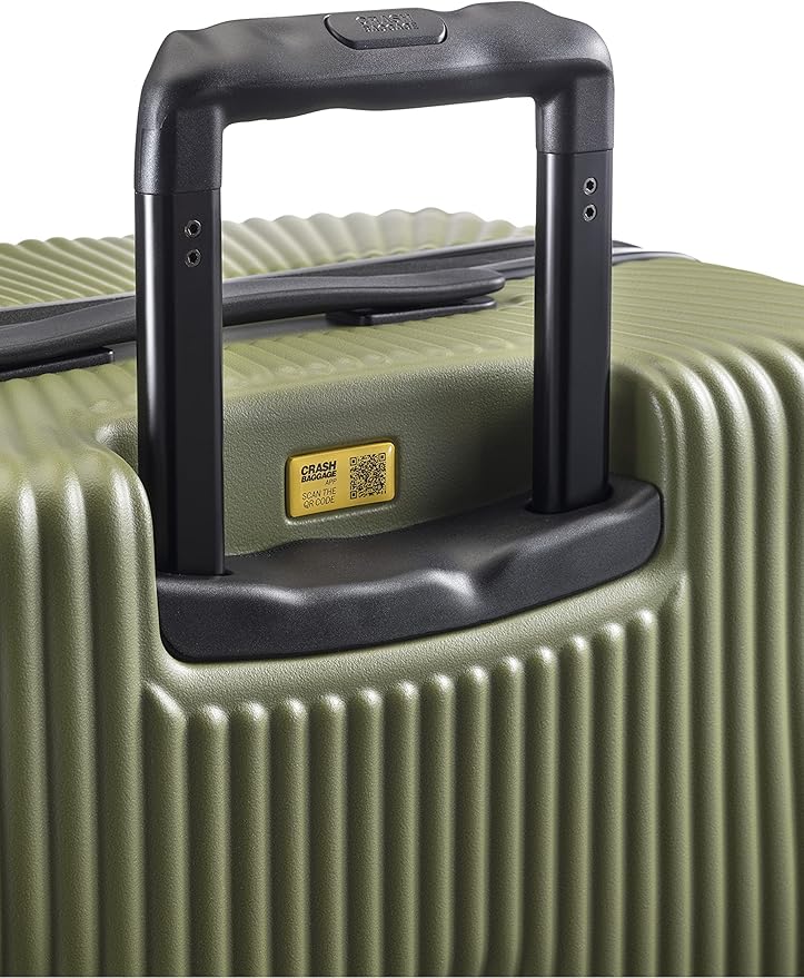 CRASH BAGGAGE Stripe Suitcase | Olive | 36L | 100% Polycarbonate, TSA-Approved Lock, 360° Spinning Wheels