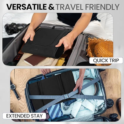 Travel Toiletry Bag for Women and Men - Hanging Cosmetic Travel Bag w/ 3 Detachable Organizer, Durable Hygiene Bag, Hanging Toiletry Bag Men or Makeup Case for Skincare - Black