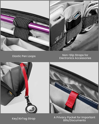 tomtoc Electronic Organizer Accessory Pouch for MacBook Charger, Cables, Power Bank, Hard Drive, Cords, Water-resistant Storage Bag with Removable Card Slots for USB Adapter, Memory Card, Black