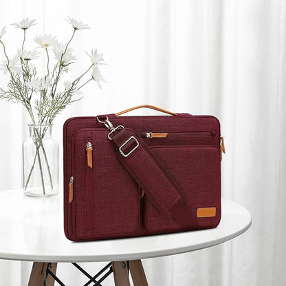 MOSISO 360 Protective Laptop Shoulder Bag,15 inch Computer Bag Compatible with MacBook Air M4 M3 M2/Pro A1990 A1707, Dell XPS Plus,Side Open Messenger Bag with 4 Zipper Pockets&Handle, Wine Red