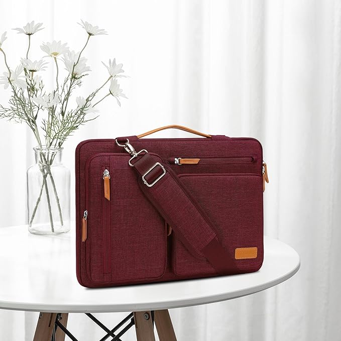 MOSISO 360 Protective Laptop Shoulder Bag,13-13.3 inch Computer Bag Compatible with MacBook, HP, Dell, Lenovo, Asus Notebook,Side Open Messenger Bag with 4 Zipper Pockets&Handle, Wine Red