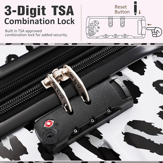 Merax Luggage Sets 3 Piece, Hardside Expandable Suitcase Set with Spinner Wheels, Lightweight Leopard 20+24+28 IN Suitcase with Carry on Luggage, Leopard White+Black