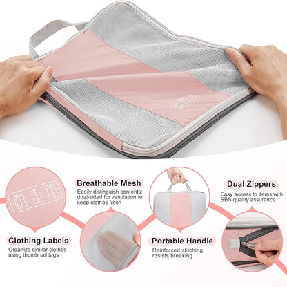 8 Set Compression Packing Cubes for Travel Essentials,Compressible Expandable Packing Cubes for Suitcase,OlarHike Luggage Organizer Bags for Travel,Handy Helper for Organizing Clothes(Pink)