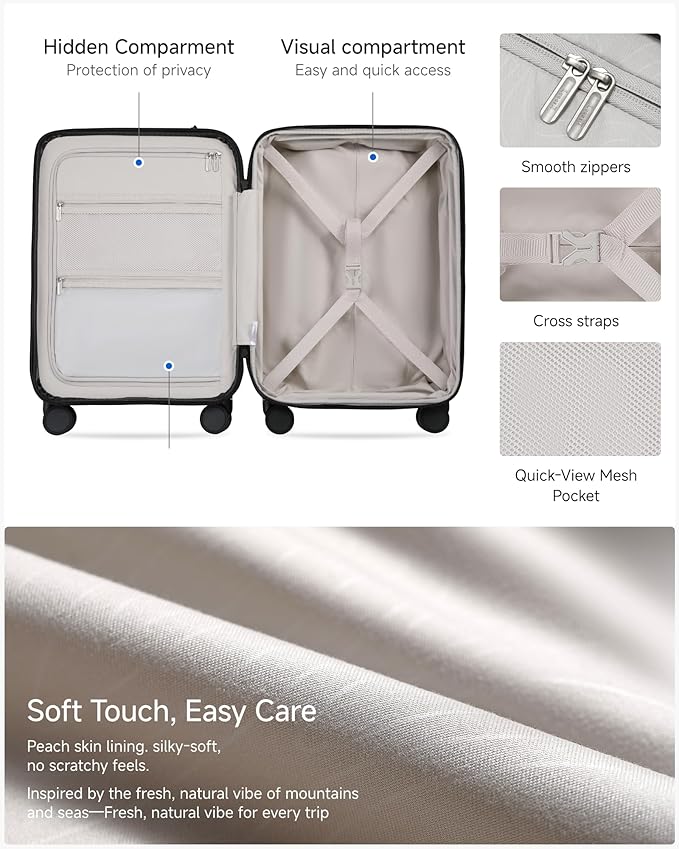 Carry On Luggage 22x14x9 Airline Approved, FLO5 Expandable Polycarbonate Suitcase with Front Pocket (FX-Core, Purple, 20 Inch)