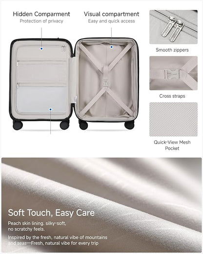 Luggage Sets 2 Piece, FLO5 Expandable Polycarbonate Hard Shell Suitcase Sets with Front Pocket (FX-Core, Black, 20/28 Inch)