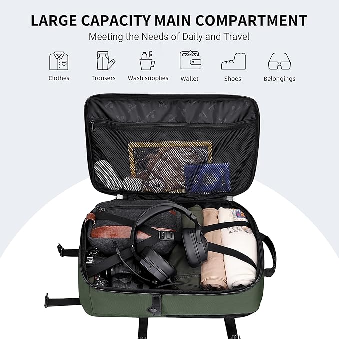 WITZMAN Carry On Travel Backpack for Men Large Convertible 45L Fit 17 Inch Laptop Backpack 3 in 1 Bag for Airline Approved(B688 Army Green)