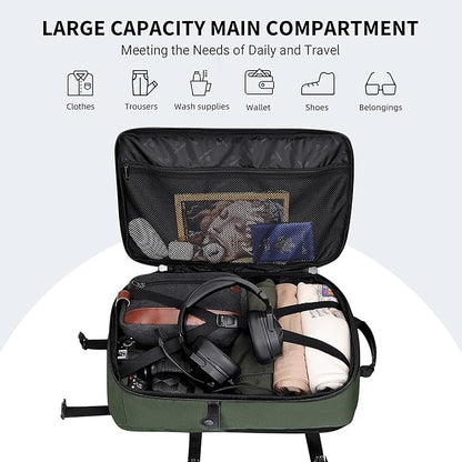 WITZMAN Carry On Travel Backpack for Men Large Convertible 45L Fit 17 Inch Laptop Backpack 3 in 1 Bag for Airline Approved(B688 Army Green)