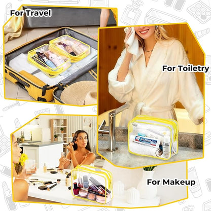 6 Pieces Clear Makeup Bags Bulk TSA Approved Toiletry Bag for Travel PVC Waterproof Clear Cosmetic Pouch with Zipper for Men and Women Carry-on Travel Essentials (Yellow)