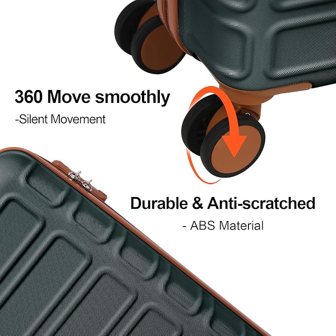 4 Piece Luggage Set Expandable ABS Travel Suitcase Set TSA Lock Hardshell Durable Lightweight Traveling Luggage Sets Gift for Back to School (Amy Green, 28in26in20in13in)