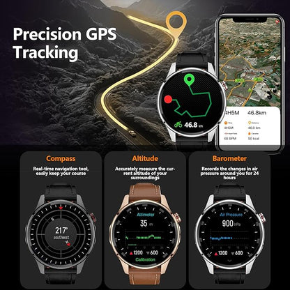Smart Watch for Men Built-in GPS(Answer/Make Call/Text), 1.46" AI Smartwatch for Android Phones/iPhone, 100+ Sport Mode Fitness Tracker with Health/Sleep Monitor, Compass/Barometer/Altitude(2 Straps)