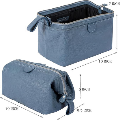KomalC Premium Buffalo Leather Toiletry Bag for Men & Women With Water resistant Lining, Grooming Travel Pouch, Unisex Wash Bag for Toiletries, Gifts for Men and Women