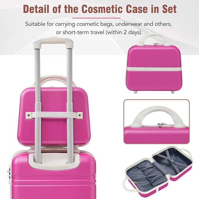 Merax Luggage Set 3 Piece Suitcase Set with 1 Cosmetic Case Expandable Spinner Wheels Vintage Luggage Sets(Pink,20"+24"+28")