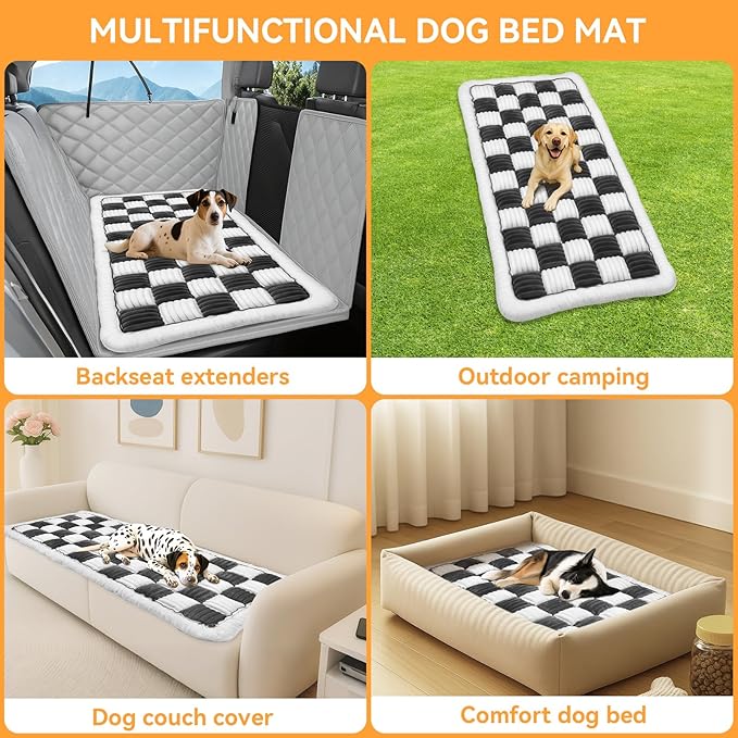 Backseat Dog Bed Non-Slip, Back Seat Pet Mat, Soft and Comfortable Dog Seat Covers for Travel, Pet Car Blanket for Backseat Extender and Seat Covers (Black&White, 51.2"x24.6")