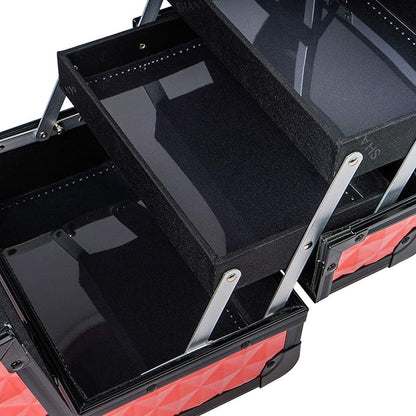 SHANY Chic Makeup Train Case Cosmetic Box Portable Makeup Case Cosmetics Beauty Organizer Jewelry storage with Locks, Multi trays Makeup Storage Box with Makeup Mirror - Ruby Red