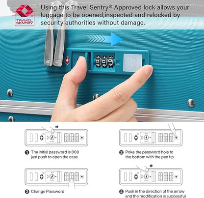 Hanke 24 Inch Luggage with Cup Holder and Charge,Top Opening Hard Shell Suitcases with Wheels and Dividers,Aluminum Frame Trunk Luggage Medium Checked Suitcase with Lock for Travel,Caribbean Blue