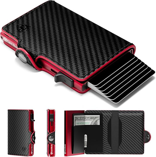 Conceal Plus Mens Wallet Credit Card Holder, Smart Pop Up RFID Wallet, Slim Minimalist Carbon Fiber Front Pocket Card Case, Compact Travel Wallet RFID Blocking, Holds 4-6 Standard Cards Plus Cash & ID