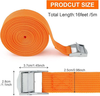 10-Pack Lashing Straps, 16ft x 1" Tie Down Straps with Kayak Cam Buckles - Heavy Duty, Secure up to 600 lbs for Kayak, Cargo, Luggage, Canoe, Bicycles, Motorcycles, Trucks (Orange)