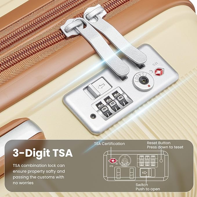Merax Luggage Set 4 Piece Suitcase with Case Expandable Spinner Wheels Hardshell Airplane Approved Luggage Sets,Apricot Cream,14/20/24/28