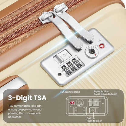Merax Luggage Set 4 Piece Suitcase with Case Expandable Spinner Wheels Hardshell Airplane Approved Luggage Sets,Apricot Cream,14/20/24/28