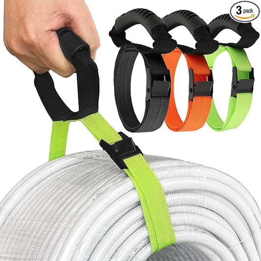 3 Pcs Heavy Duty Storage Straps with Handle Easy-Carry Wrap Cables Holder Easy Extension Cord Organizer Adjustable Lock Slider Buckles Storage Straps for Cables Ropes Hoses