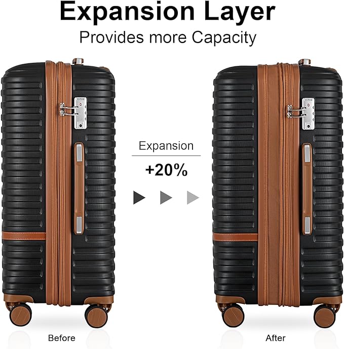 Joyway Luggage Set 3 Piece Suitcase Sets with Spinner Wheel,Hardside Expandable Travel Laggage with TSA Lock (13/20/24/28 Black brown