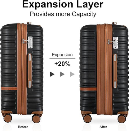 Joyway Luggage Set 3 Piece Suitcase Sets with Spinner Wheel,Hardside Expandable Travel Laggage with TSA Lock (13/20/24/28 Black brown