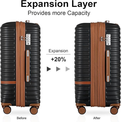 Joyway Carry On Luggage 20 Inch Expandable Suitcase with Spinner Wheel, 3 Piece Hard Shell Luggage Set with TSA Lock(Black)