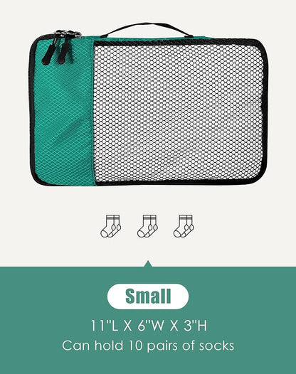 4-Piece Packing Cubes Travel Accessories Set for Suitcases - Luggage Organizer Bags with Double Zipper - Mesh Top - Small - Green