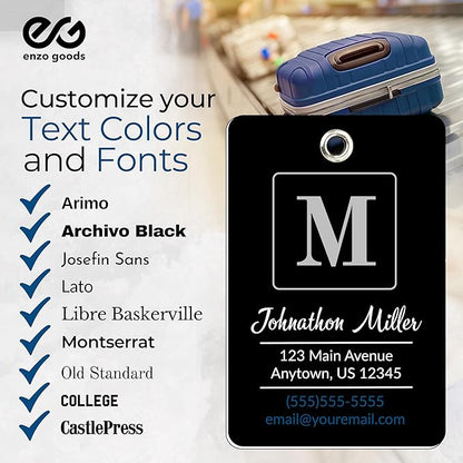 Personalized Luggage Tag | Custom Luggage Tags for Suitcases | Kids Backpack Tag | 10 Color Options & Choose Font, Font Color
