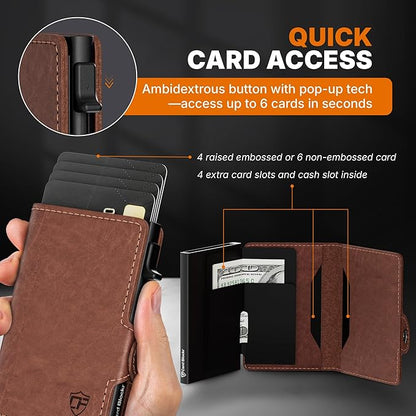 Conceal Plus Mens Wallet Credit Card Holder, Smart Pop Up RFID Wallet, Slim Minimalist Leather Front Pocket Card Case, Compact Travel Wallet RFID Blocking, Holds 4-6 Standard Cards Plus Cash & ID