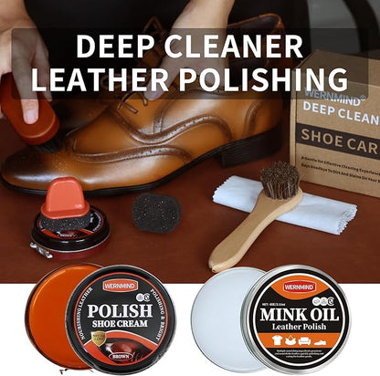 Black Brown Shoe Polish Kit Saddle Soap Mink Oil Leather Boot Shoe Shine Kit Conditioner Cream Wax Care Clearner Set