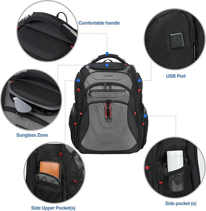 KROSER Friendly Travel Laptop Backpack 17.3 inch XXXL Gaming Backpack Water-Repellent College Daypack Business Backpack with RFID Pockets & USB Port for Men/Women-Black/Grey