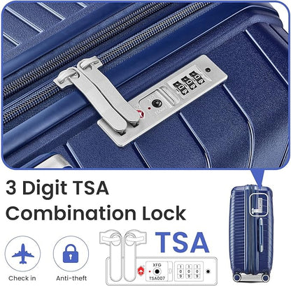 Campfun Luggage 4 Piece Sets, Expandable Carry On Luggage Set Hardshell PP, Suitcase Set with Double Spinner Wheels, Checked Durable Lightweight with TSA Lock, 14in 20in 24in 28in-Blue(B)