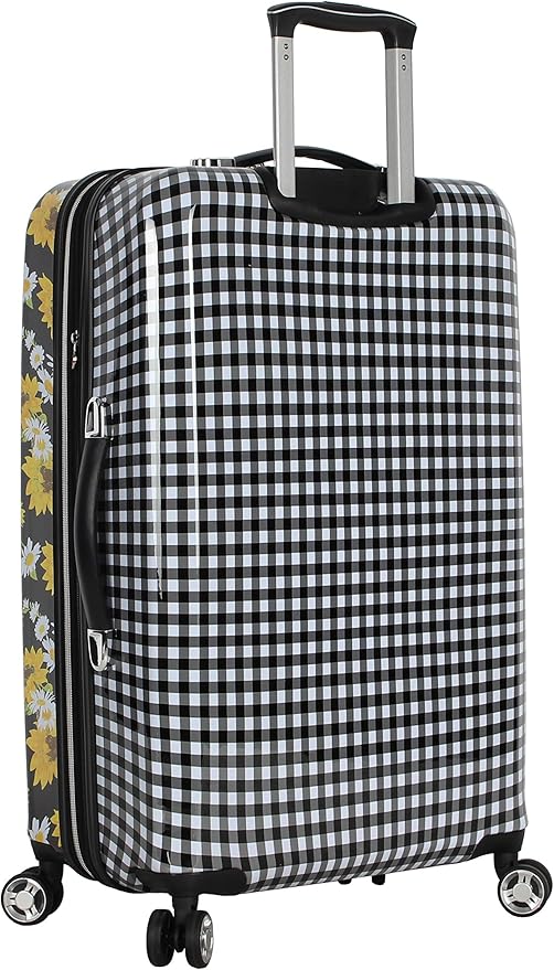 Betsey Johnson 26 Inch Checked Luggage Collection - Expandable Scratch Resistant (ABS + PC) Hardside Suitcase - Designer Lightweight Bag with 8-Rolling Spinner Wheels (Sunflower)